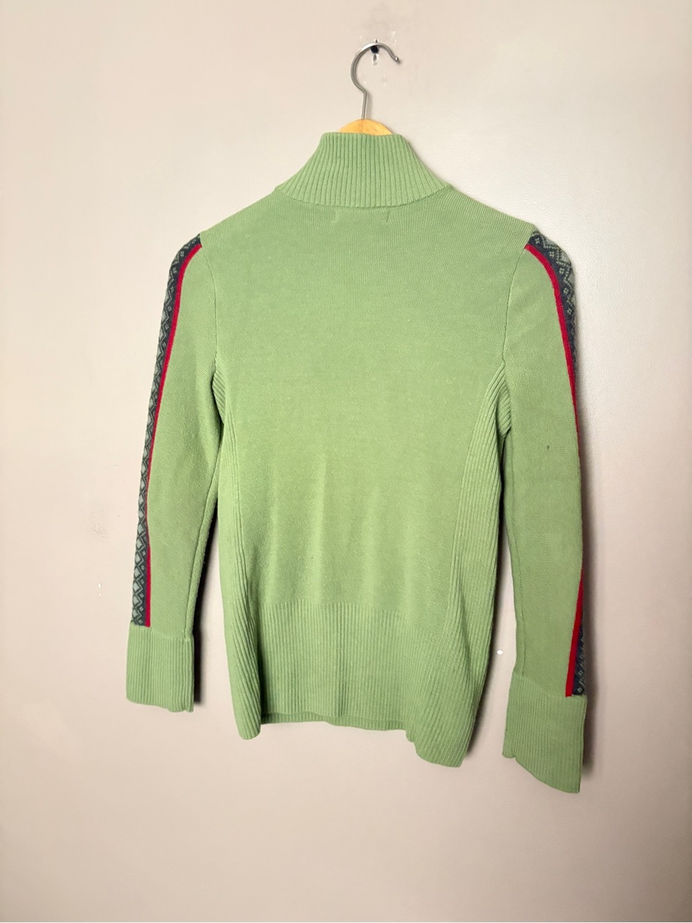 Eddie Bauer Fair Isle Merino Wool half Zip Sweater Green Petite Medium PM EUC - Picture 4 of 13